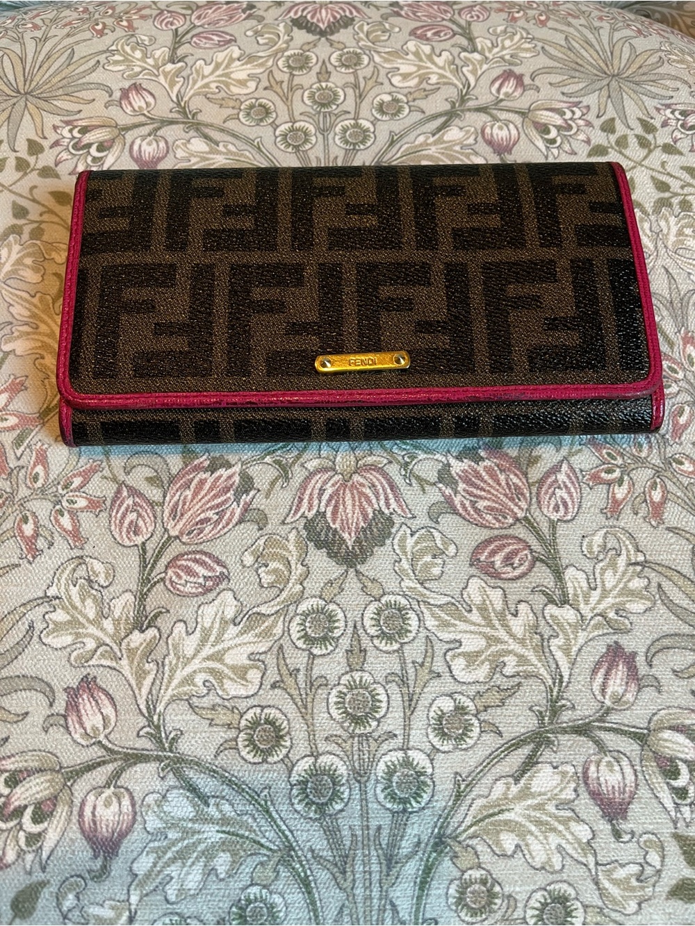 Fendi Brown FF Monogram Continental Wallet with Pink Trim